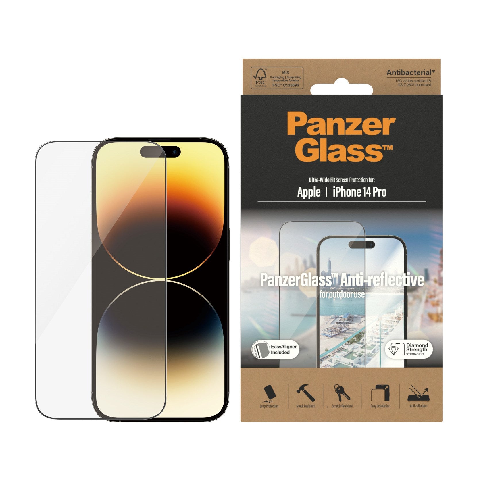 PanzerGlass® Anti-Reflective Skærmbeskyttelse iPhone 14 Pro | Ultra-Wide Fit m. EasyAligner